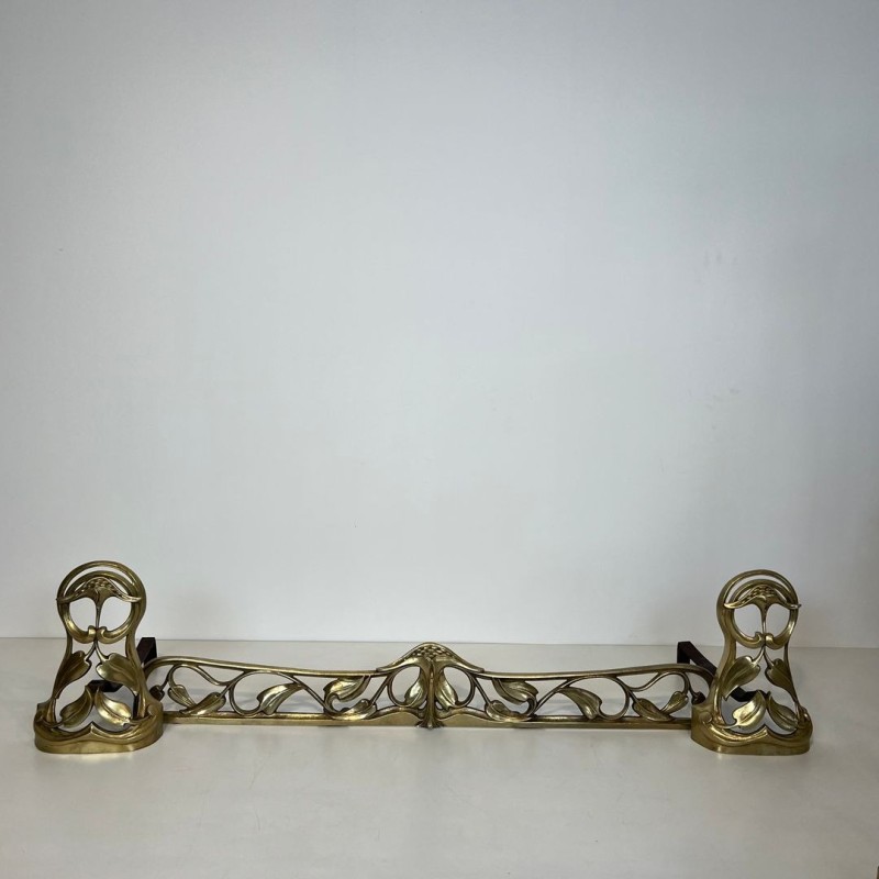Paire de Chenets Art Nouveau en Bronze à Décors de Fleurs et Feuillages, vers 1900