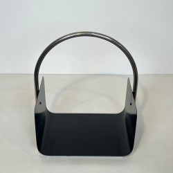 Modernist Black Lacquered Metal and Chrome Log Holder with Arch Handle, French circa 1970