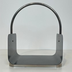 Porte-Bûches Moderniste en Métal Laqué Noir et Chrome à Anse Arquée, vers 1970