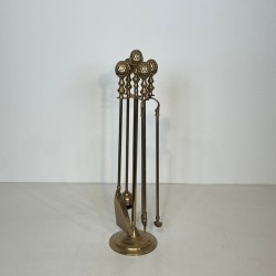 Neoclassical Brass Fireplace Companion Set with Pine Cone Finials, in the Style of Maison Baguès, circa 1970