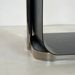 Porte-Bûches Moderniste en Métal Laqué Noir et Chrome à Anse Arquée, vers 1970