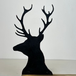 Pair of Black Lacquered Steel and Brass Stag Head Andirons, French circa 1970