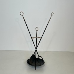 Nécessaire de Cheminée Moderniste en Métal Laqué Noir à Outils Rayonnants, vers 1970