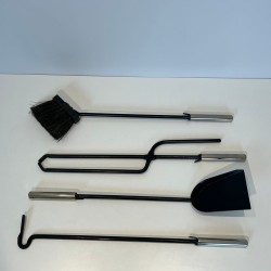 Nécessaire de Cheminée Moderniste en Métal Laqué Noir et Chrome, Cadre Arqué, vers 1970