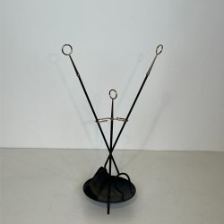 Nécessaire de Cheminée Moderniste en Métal Laqué Noir à Outils Rayonnants, vers 1970