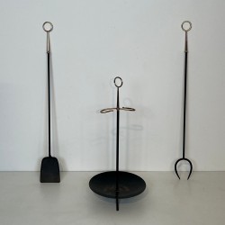 Nécessaire de Cheminée Moderniste en Métal Laqué Noir à Outils Rayonnants, vers 1970