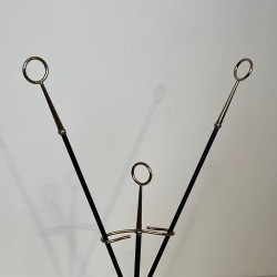 Modernist Black Lacquered Metal Fireplace Companion Set with Fan-Spread Tools, French circa 1970