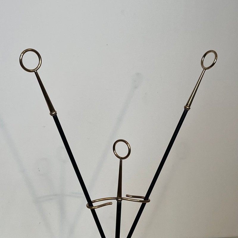 Nécessaire de Cheminée Moderniste en Métal Laqué Noir à Outils Rayonnants, vers 1970