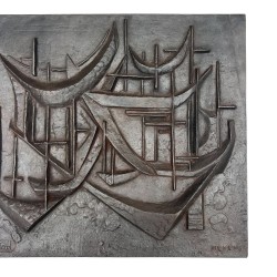 Plaque de Cheminée en Fonte « Les Voiliers », Signée Menemus, Fonderie Stern, vers 1970
