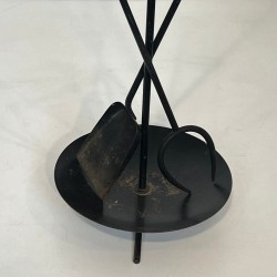 Modernist Black Lacquered Metal Fireplace Companion Set with Fan-Spread Tools, French circa 1970