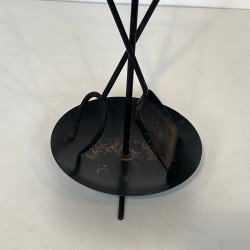 Modernist Black Lacquered Metal Fireplace Companion Set with Fan-Spread Tools, French circa 1970