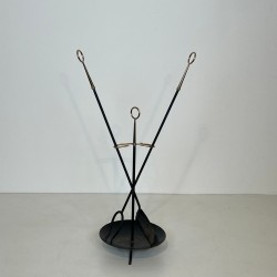 Nécessaire de Cheminée Moderniste en Métal Laqué Noir à Outils Rayonnants, vers 1970