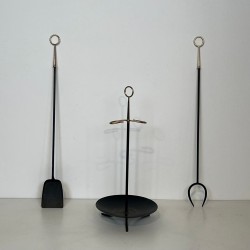 Nécessaire de Cheminée Moderniste en Métal Laqué Noir à Outils Rayonnants, vers 1970