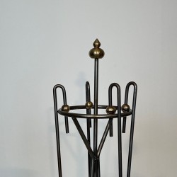 Nécessaire de Cheminée Moderniste en Acier Brossé et Laiton, vers 1970