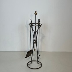 Modernist Brushed Steel and Brass Fireplace Companion Set, French circa 1970