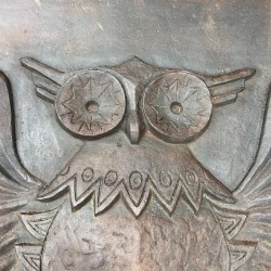 Grande Plaque de Cheminée en Fonte, Chouette aux Ailes Déployées, Signée Lucas, Fondeur Stern, vers 1970