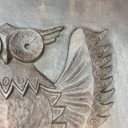 Grande Plaque de Cheminée en Fonte, Chouette aux Ailes Déployées, Signée Lucas, Fondeur Stern, vers 1970