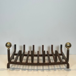 Wrought Iron and Brass Log Holder with Ball Finials, French circa 1970