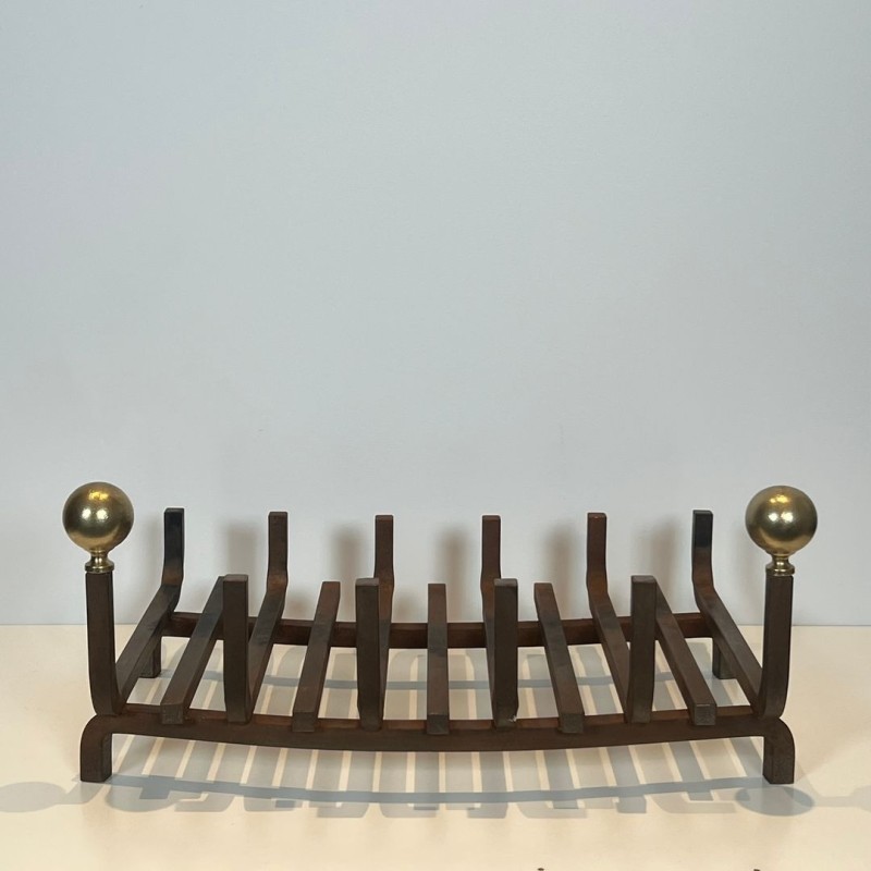 Wrought Iron and Brass Log Holder with Ball Finials, French circa 1970