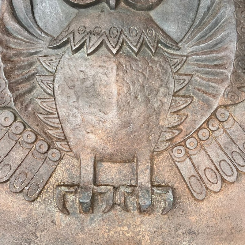 Grande Plaque de Cheminée en Fonte, Chouette aux Ailes Déployées, Signée Lucas, Fondeur Stern, vers 1970