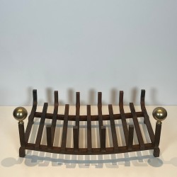 Wrought Iron and Brass Log Holder with Ball Finials, French circa 1970