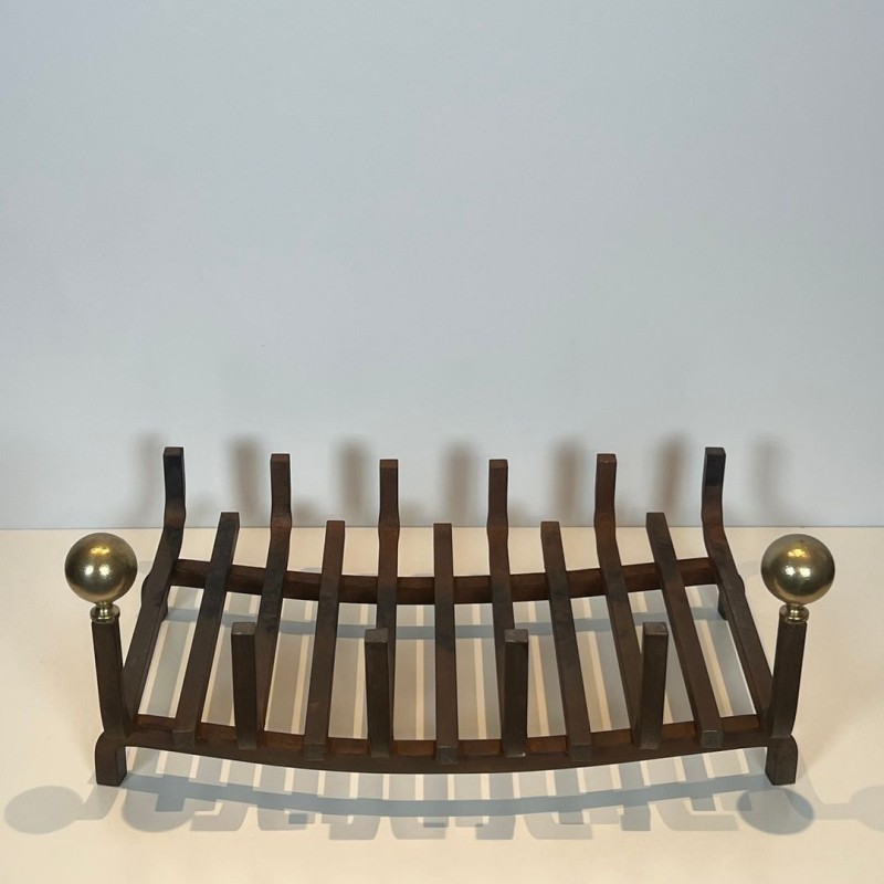 Wrought Iron and Brass Log Holder with Ball Finials, French circa 1970