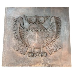 Grande Plaque de Cheminée en Fonte, Chouette aux Ailes Déployées, Signée Lucas, Fondeur Stern, vers 1970