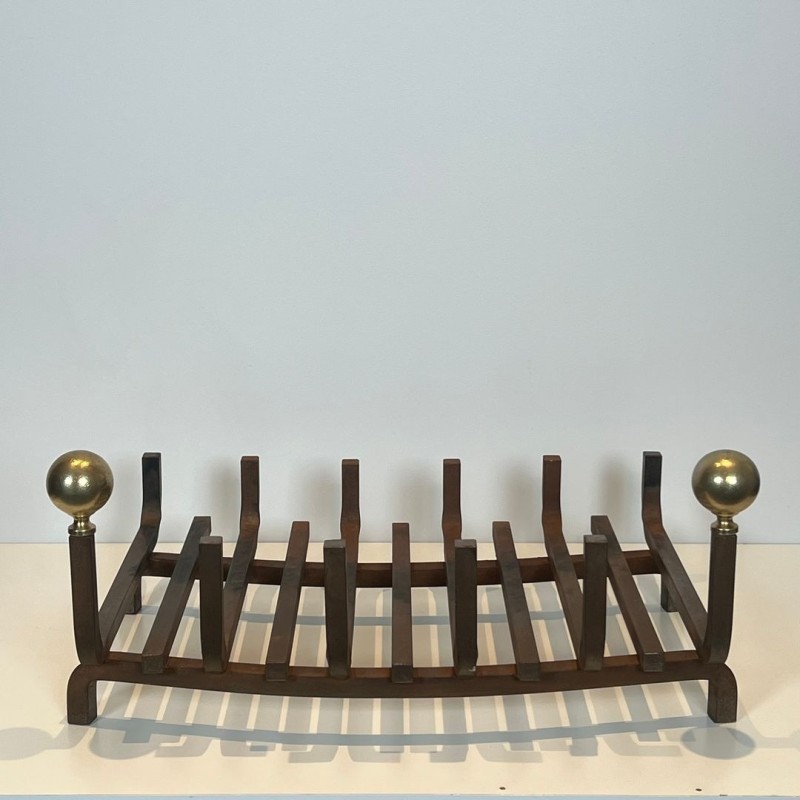 Wrought Iron and Brass Log Holder with Ball Finials, French circa 1970