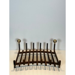 Wrought Iron and Brass Log Holder with Ball Finials, French circa 1970