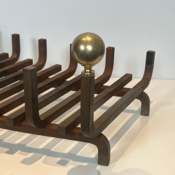 Porte-Bûches Corbeille en Fer Forgé et Laiton à Boules, vers 1970