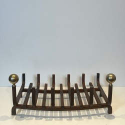 Wrought Iron and Brass Log Holder with Ball Finials, French circa 1970