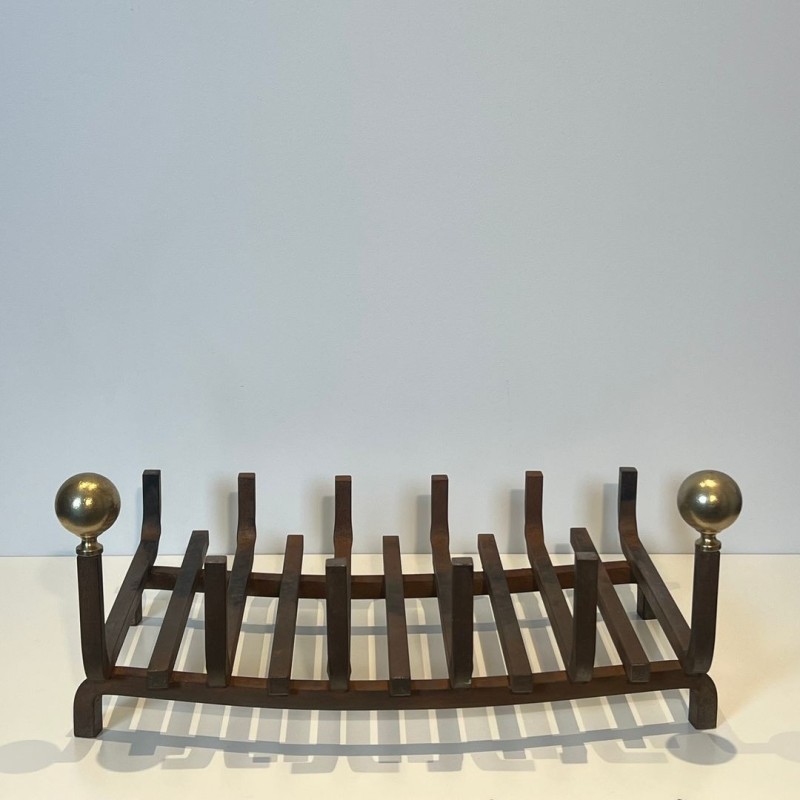 Porte-Bûches Corbeille en Fer Forgé et Laiton à Boules, vers 1970