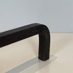 Paire de Chenets Modernistes en Acier et Laiton à Boule par Jacques Adnet, vers 1940