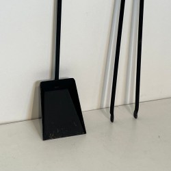 Nécessaire de Cheminée Moderniste en Acier Laqué Noir et Laiton, vers 1970