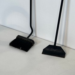 Black Lacquered Steel and Brass Modernist Fireplace Companion Set, French circa 1970