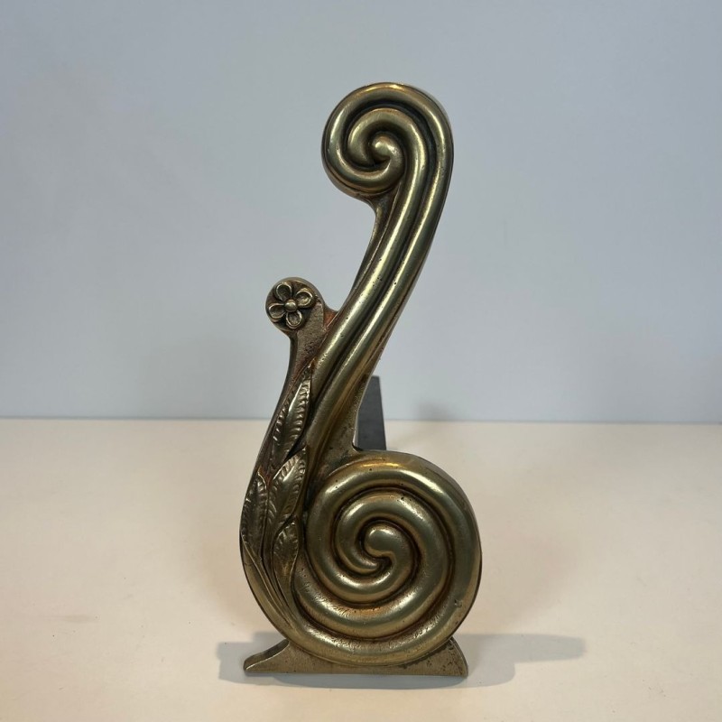 Paire de Chenets de Style Louis XVI en Bronze à Volutes, Signés Armor Din, vers 1940