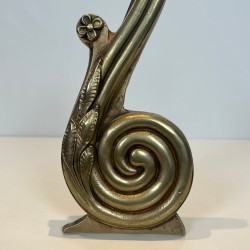 Paire de Chenets de Style Louis XVI en Bronze à Volutes, Signés Armor Din, vers 1940