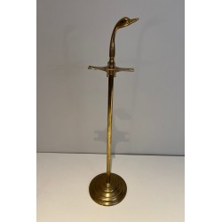 Brass Duck Head Fireplace Companion Set in the Style of Maison Jansen, French circa 1970