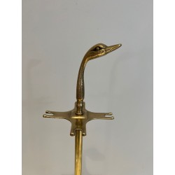 Nécessaire de Cheminée en Laiton à Tête de Canard dans le Goût de Maison Jansen, vers 1970