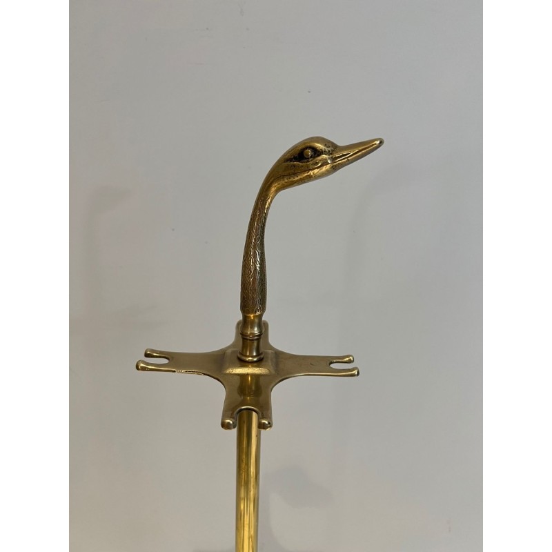 Nécessaire de Cheminée en Laiton à Tête de Canard dans le Goût de Maison Jansen, vers 1970