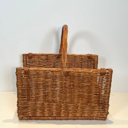 Grand Panier à Bûches en Rotin à Anse Cintrée, vers 1970