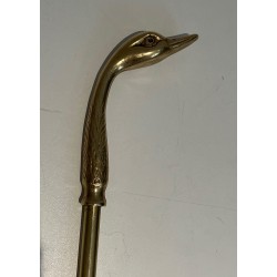 Brass Duck Head Fireplace Companion Set in the Style of Maison Jansen, French circa 1970