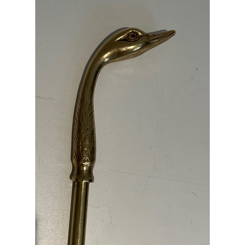 Nécessaire de Cheminée en Laiton à Tête de Canard dans le Goût de Maison Jansen, vers 1970