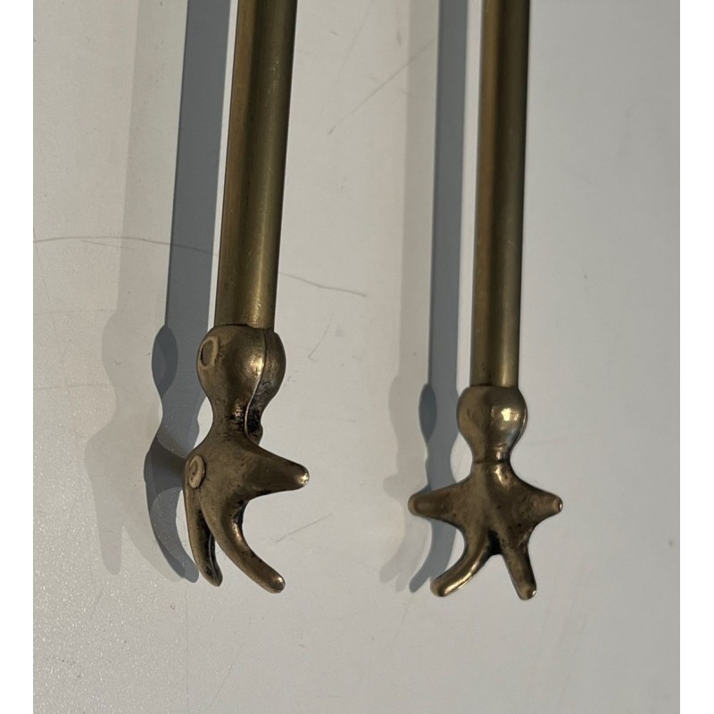 Brass Duck Head Fireplace Companion Set in the Style of Maison Jansen, French circa 1970