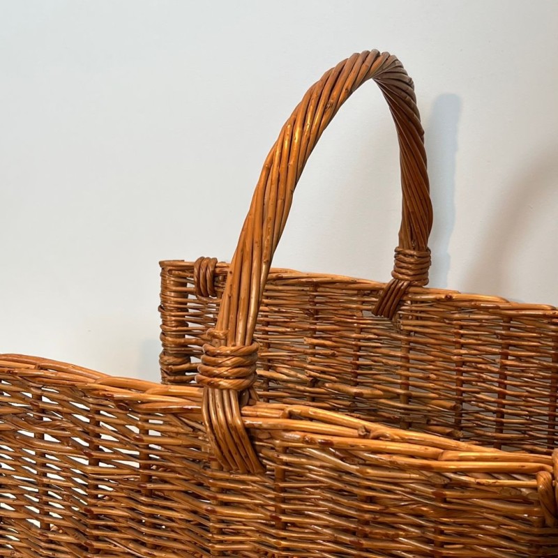 Grand Panier à Bûches en Rotin à Anse Cintrée, vers 1970