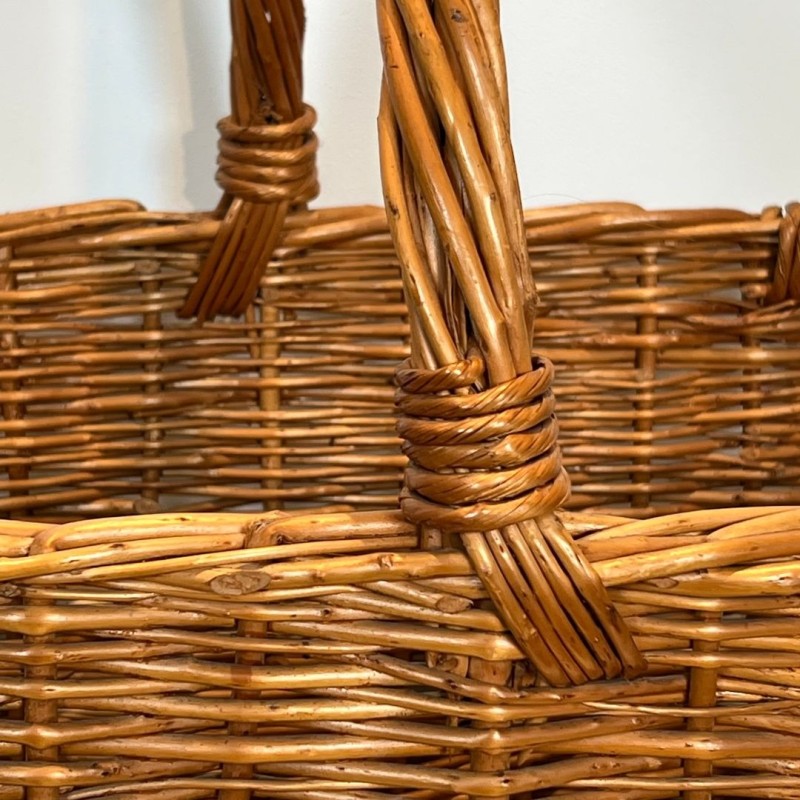 Grand Panier à Bûches en Rotin à Anse Cintrée, vers 1970