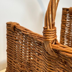 Large Rattan Log Holder with Arched Carry Handle, French circa 1970