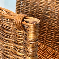 Large Rattan Log Holder with Arched Carry Handle, French circa 1970