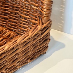 Large Rattan Log Holder with Arched Carry Handle, French circa 1970