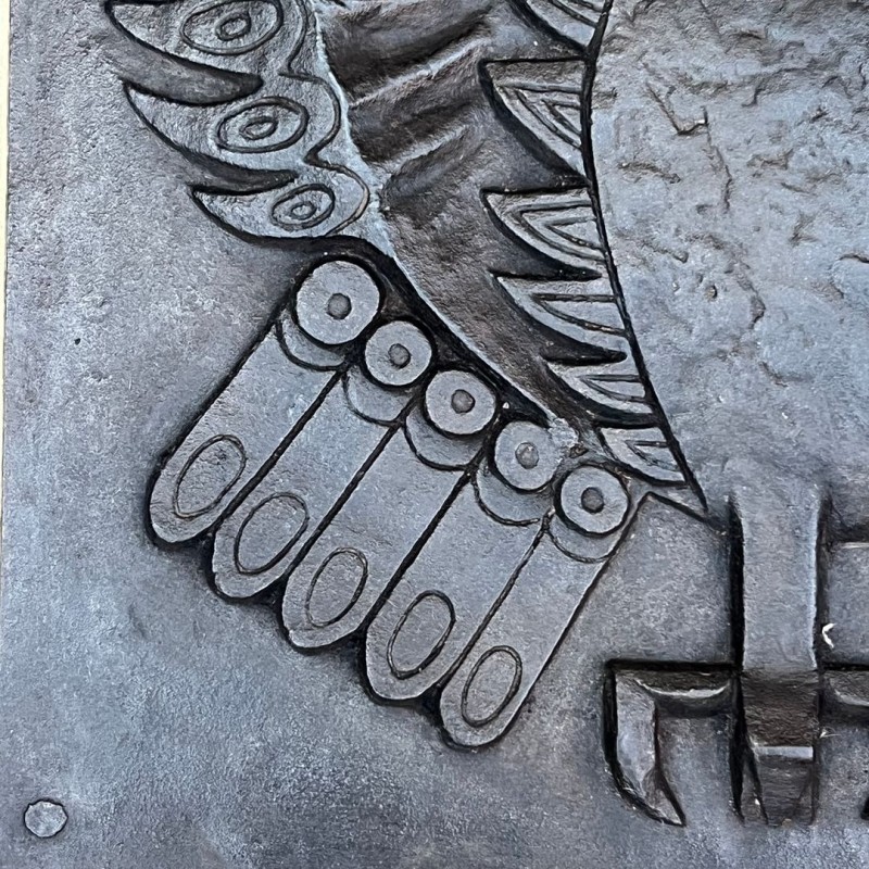 Plaque de Cheminée en Fonte Moderniste à la Chouette, Signée Lucas, Fonderie Stern, vers 1970